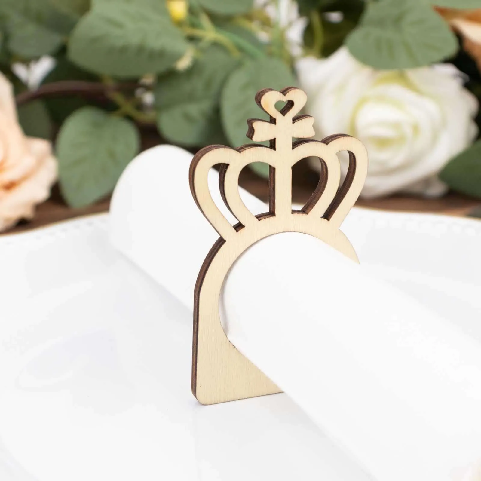 10 Pack Natural Wooden Princess Crown Rustic Napkin Rings, Boho Farmhouse Napkin Holders - 3"