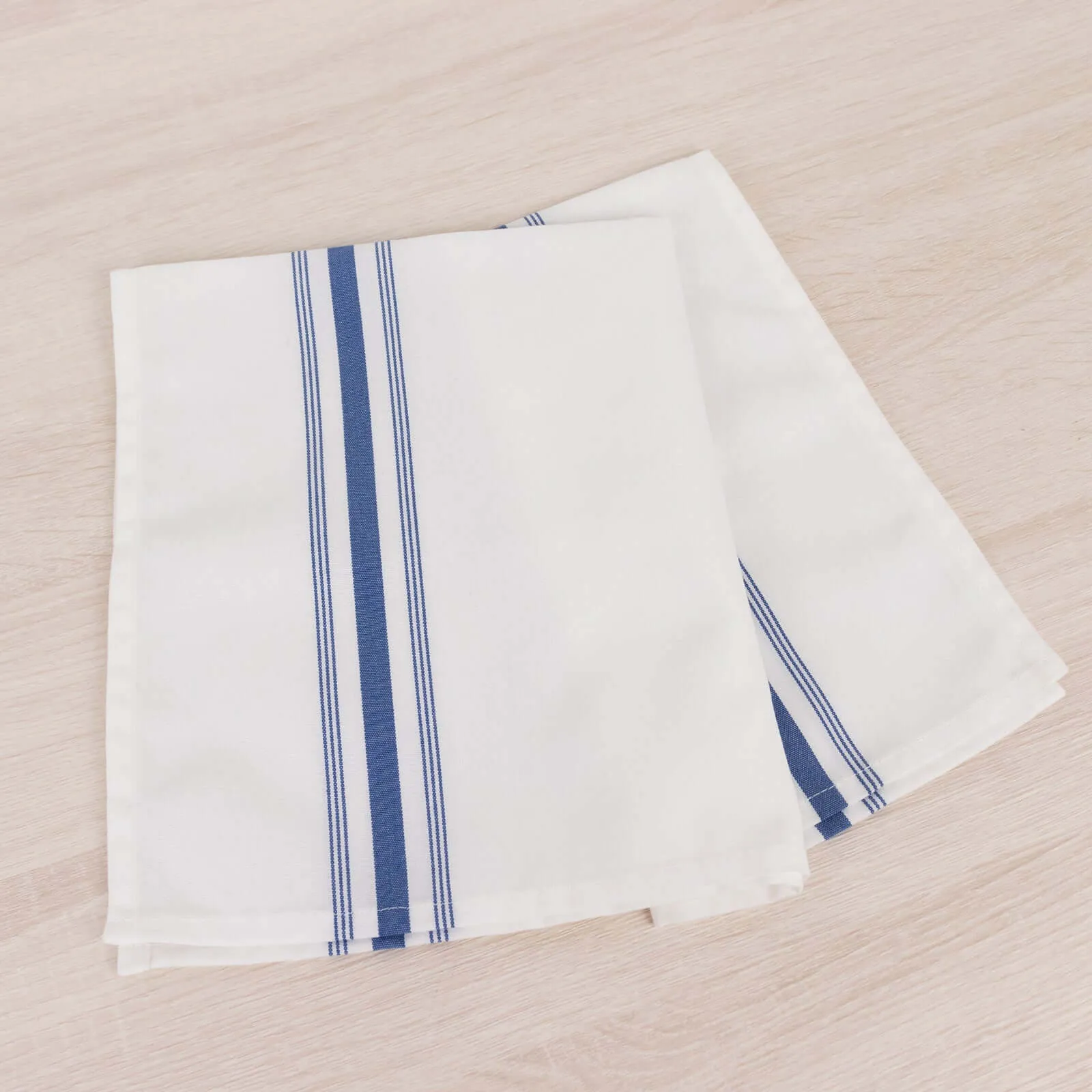 10 Pack White Spun Polyester Bistro Napkins with Blue Reverse Stripes, Premium Restaurant Quality Cloth Napkins - 18"x22"