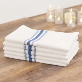 10 Pack White Spun Polyester Bistro Napkins with Blue Reverse Stripes, Premium Restaurant Quality Cloth Napkins - 18"x22"