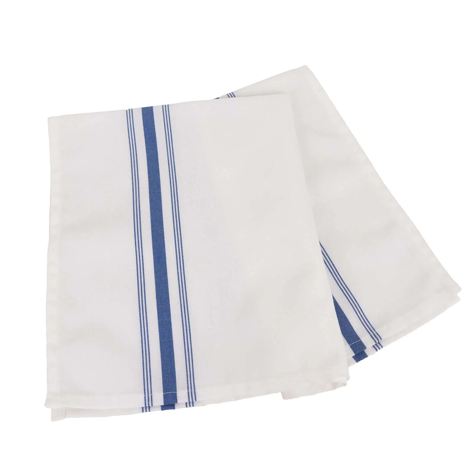 10 Pack White Spun Polyester Bistro Napkins with Blue Reverse Stripes, Premium Restaurant Quality Cloth Napkins - 18"x22"