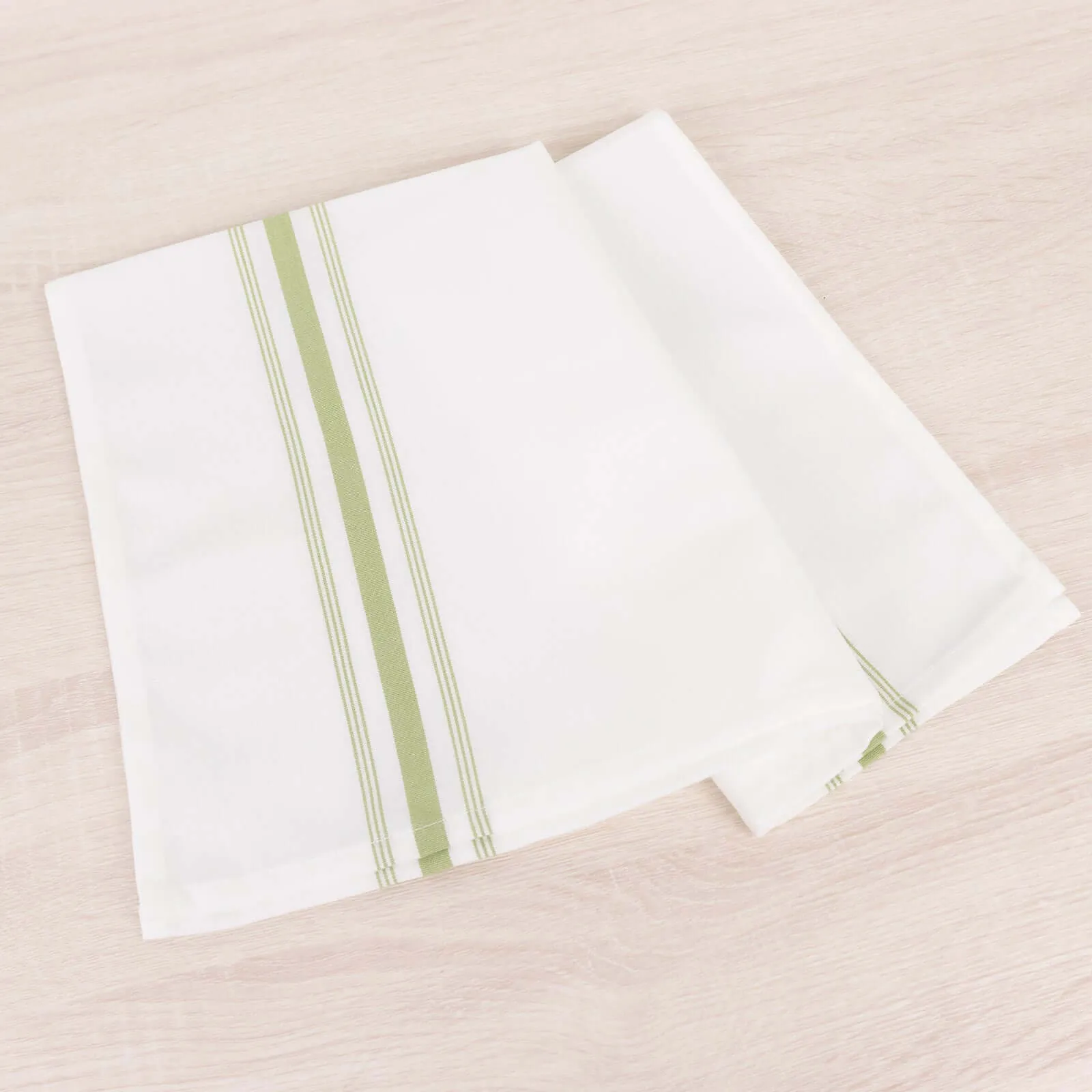 10 Pack White Spun Polyester Bistro Napkins with Sage Green Reverse Stripes, Premium Restaurant Quality Cloth Napkins - 18"x22"