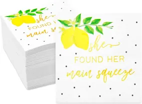 100 Pack She Found Her Main Squeeze Napkins, Lemon Party Supplies for Bridal Shower