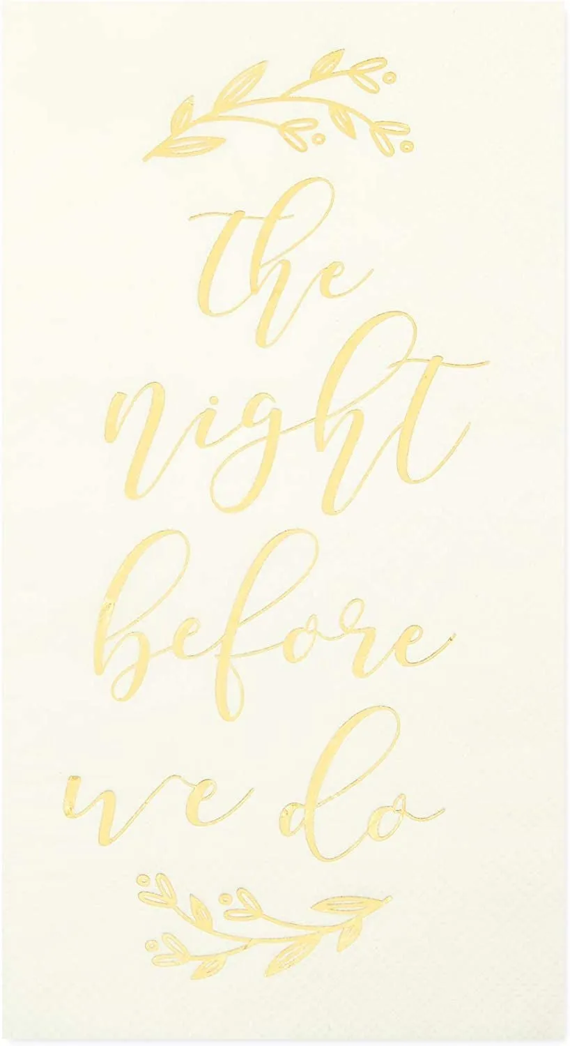 100 Pack Wedding Rehearsal Dinner Napkins with Gold Foil Accents, The Night Before We Do (3-Ply, 4 x 8 In)