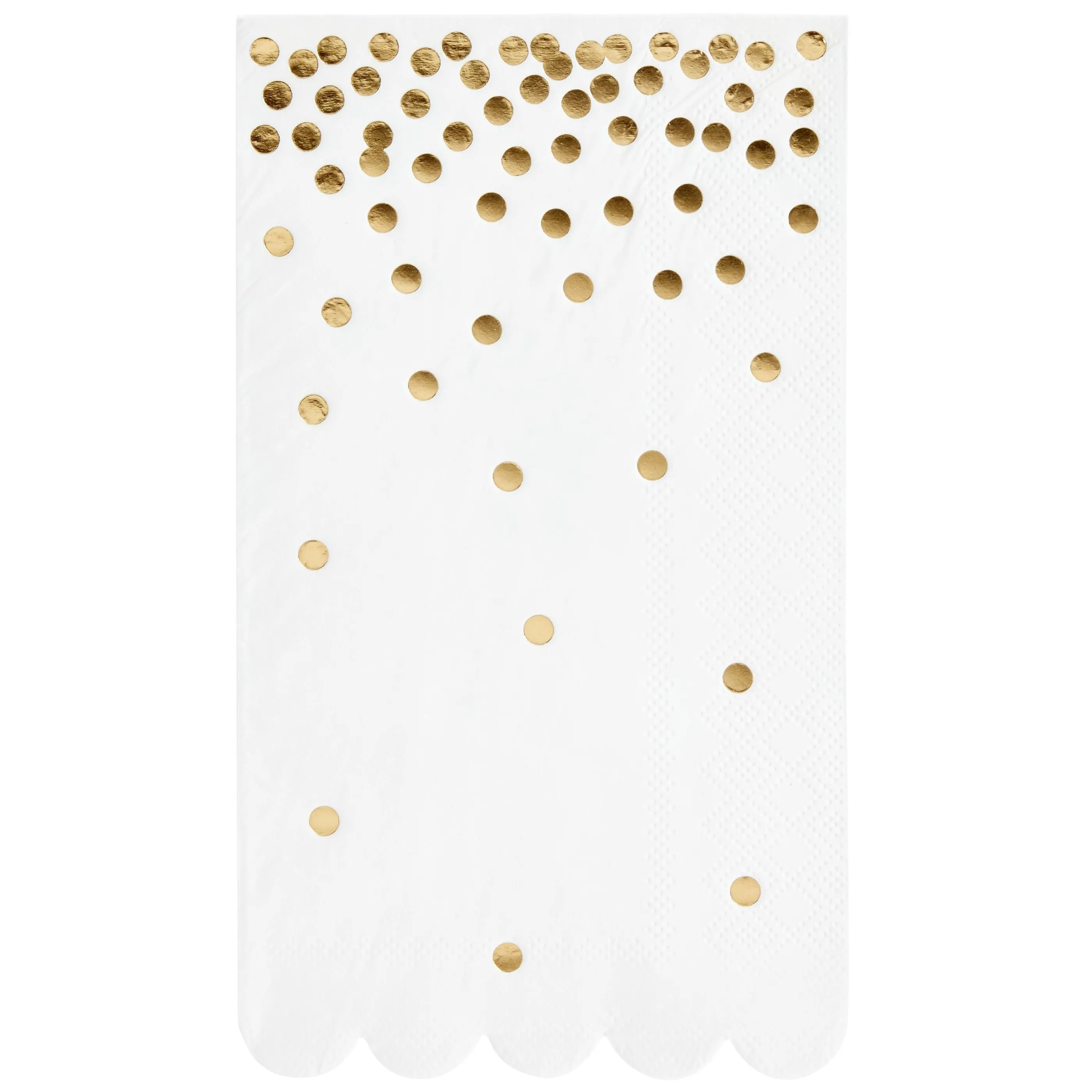 100-Pack White and Gold Scalloped Dinner Napkins - Gold Polka Dot Disposable Paper Napkins for Wedding Reception, Rehearsal Dinner (4x8 In)