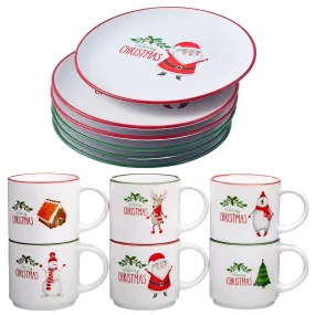 12 Piece Christmas Dinner Set - 6 Christmas theme 8" holiday-inspired ceramic Dinner