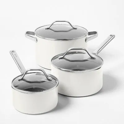 12pc Nonstick Ceramic Coated Aluminum Cookware Set Cream - Figmint