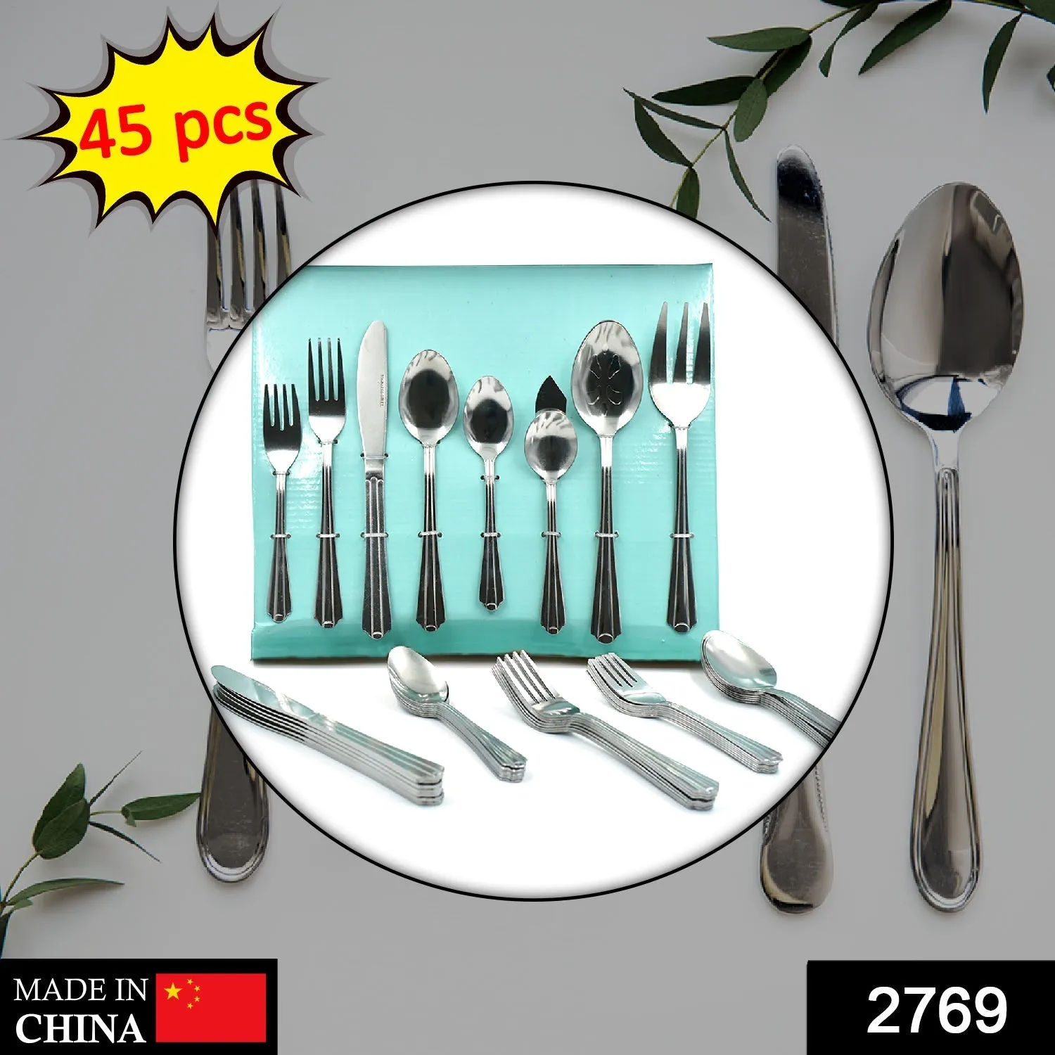 2769 45Pc Stainless steel Flatware Set Used For Dinner, Breakfast And Lunch Purposes In All Kinds Of Places.