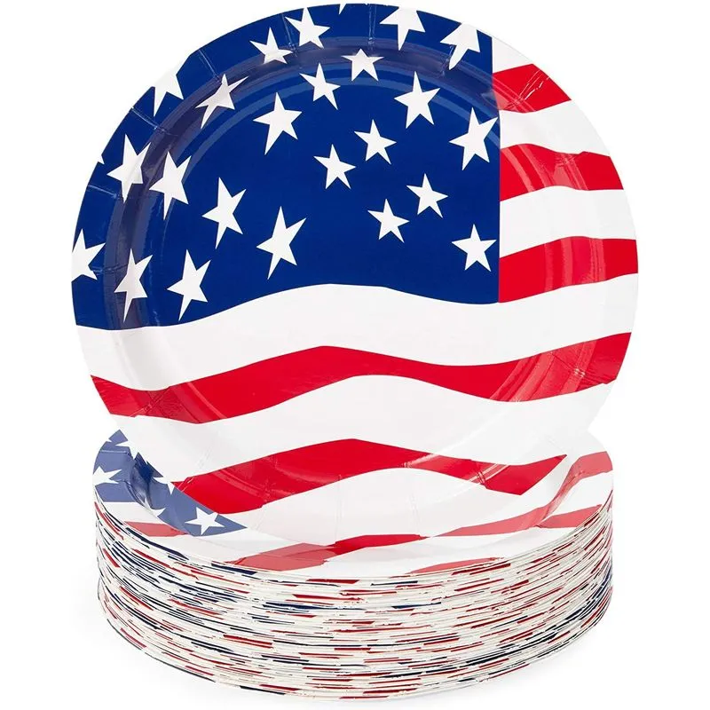 American Flag Paper Plates, and Napkins for 4th of July (20 Guests, 200 Pieces)