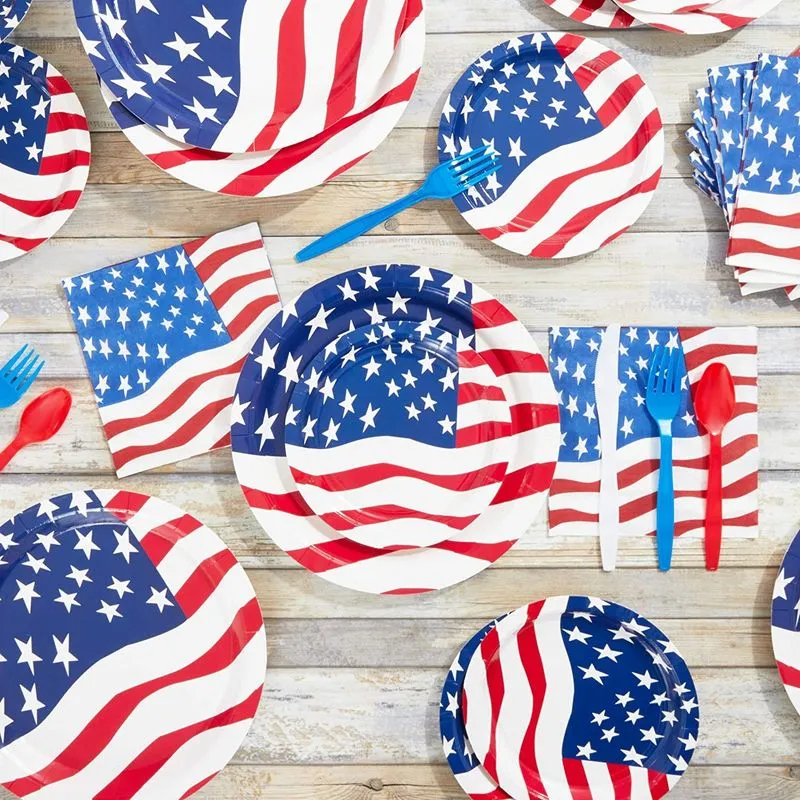 American Flag Paper Plates, and Napkins for 4th of July (20 Guests, 200 Pieces)