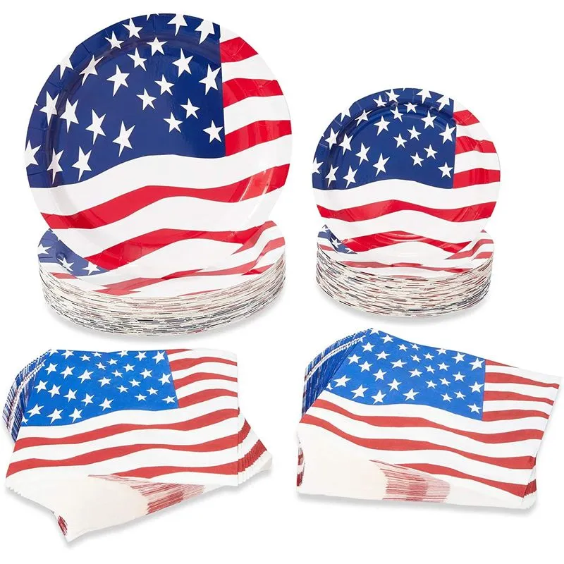 American Flag Paper Plates, and Napkins for 4th of July (20 Guests, 200 Pieces)