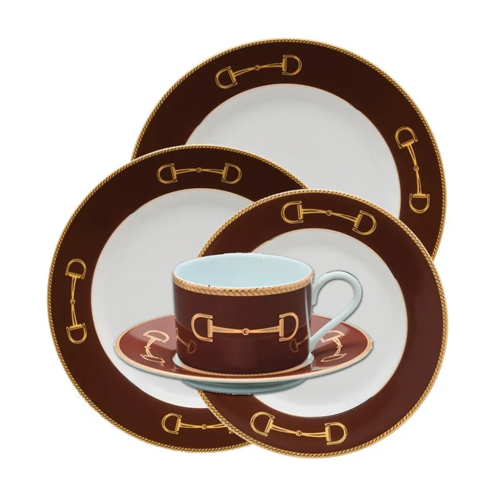 Cheval Chestnut Brown 5 piece Setting - Julie Wear Equestrian Tableware