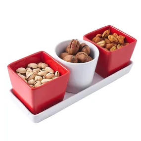 Christmas Table Decorations 4 Piece Ceramic Tray with Three Compartment Serving Bowl