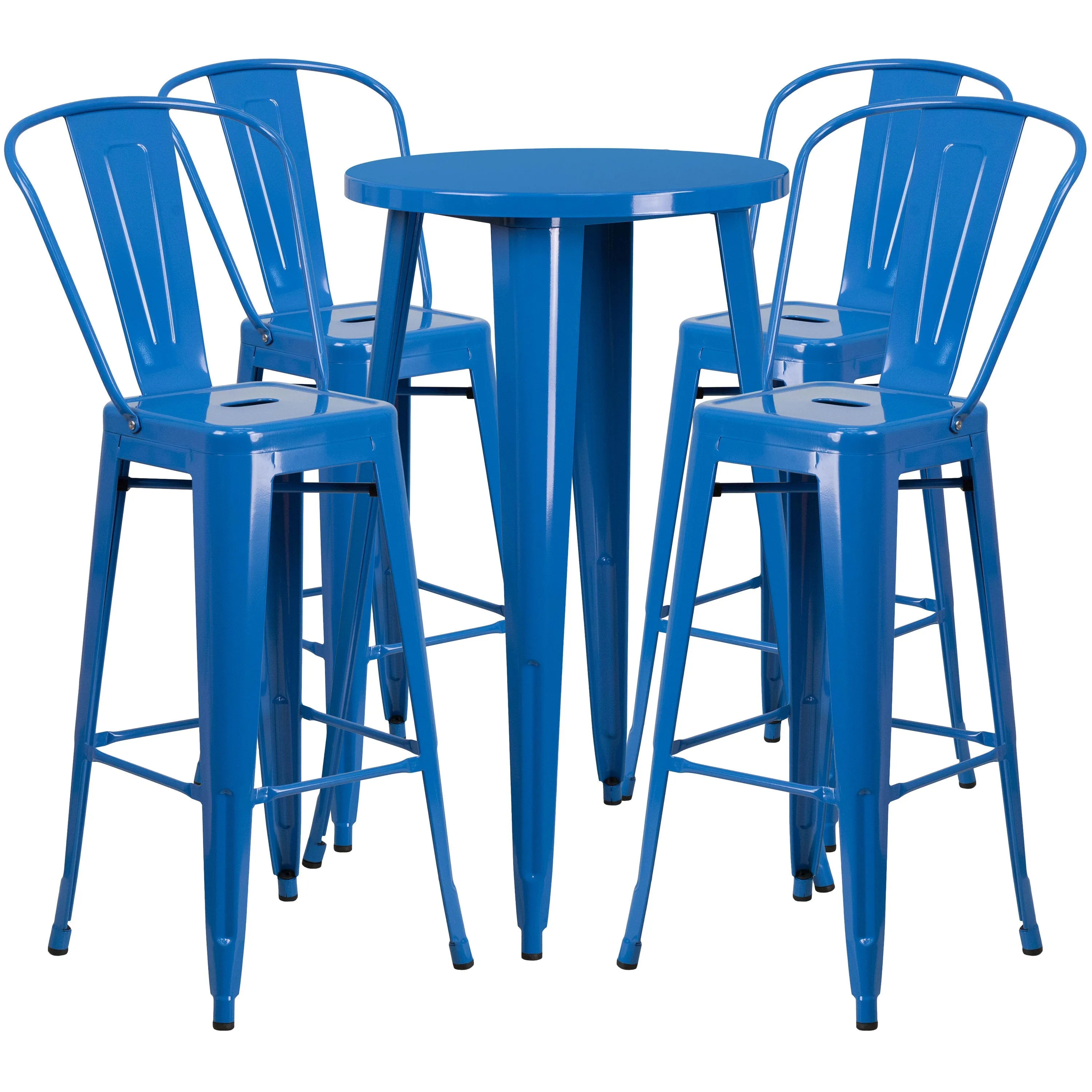 Commercial Grade 24" Round Metal Indoor-Outdoor Bar Table Set with 4 Cafe Stools