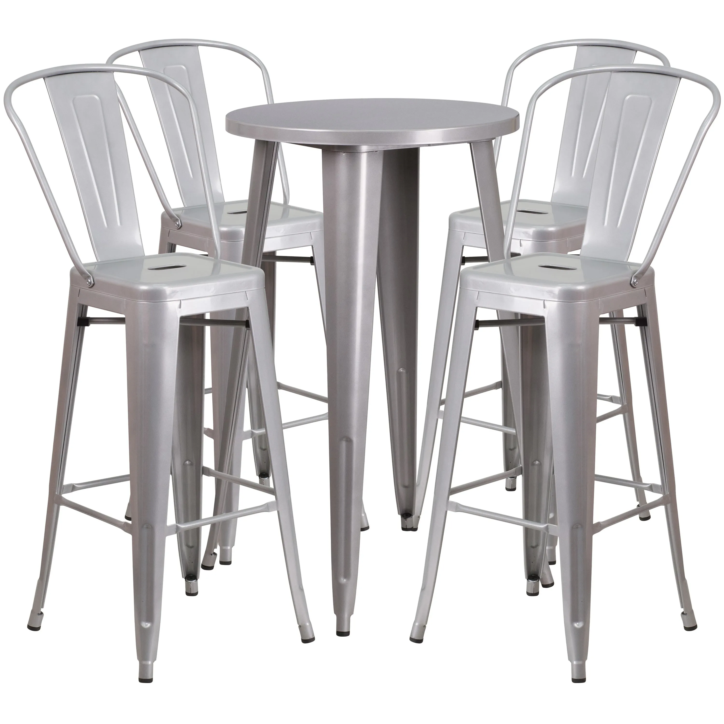 Commercial Grade 24" Round Metal Indoor-Outdoor Bar Table Set with 4 Cafe Stools