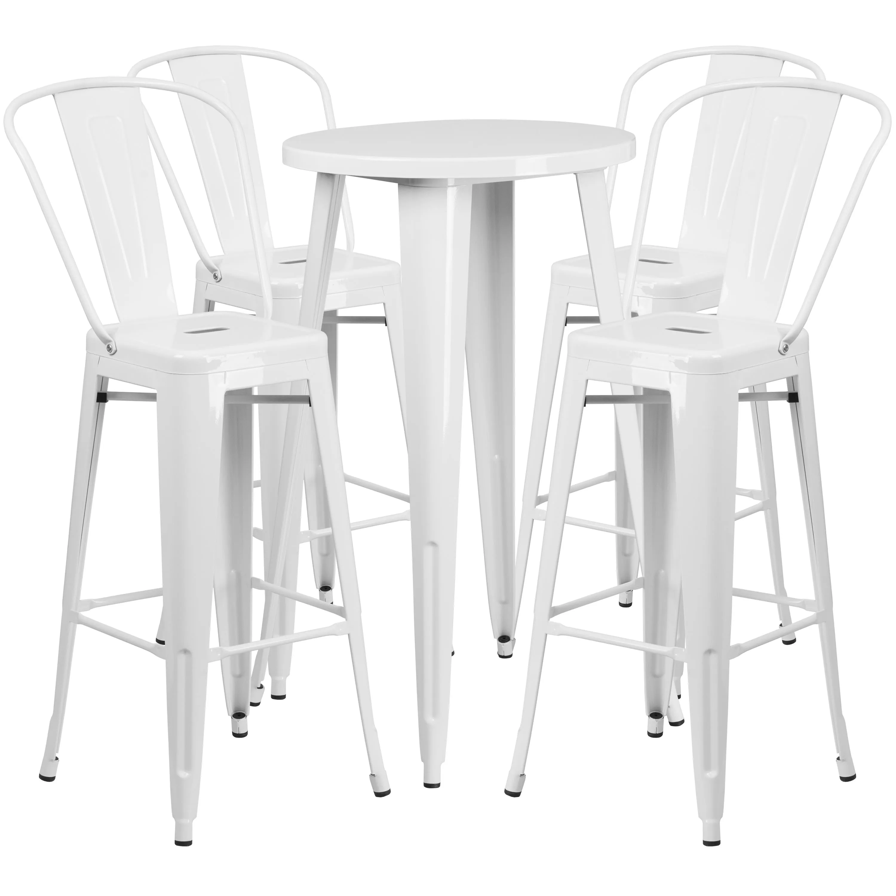 Commercial Grade 24" Round Metal Indoor-Outdoor Bar Table Set with 4 Cafe Stools