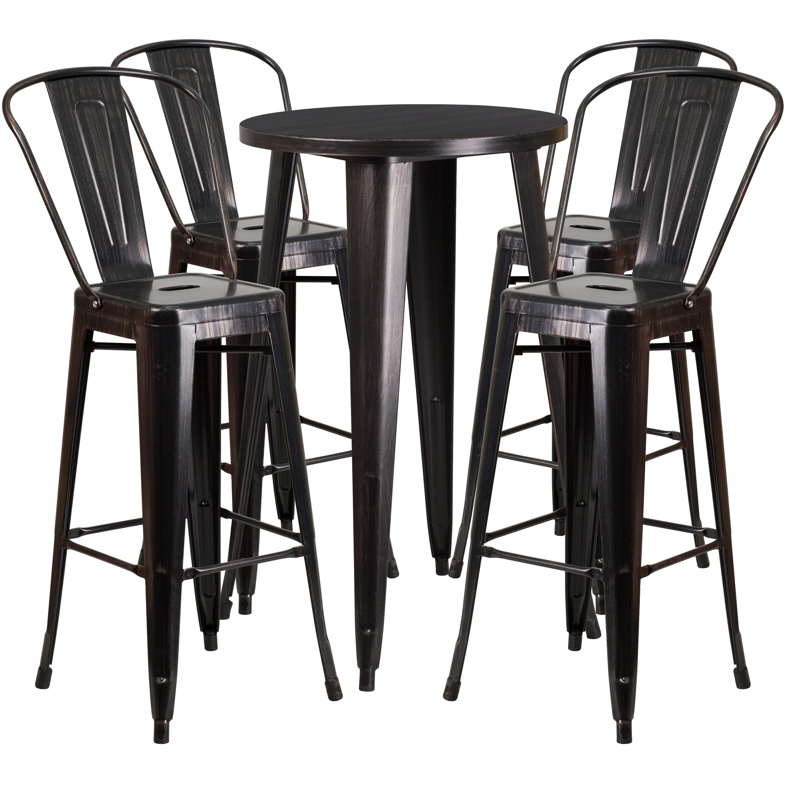 Commercial Grade 24" Round Metal Indoor-Outdoor Bar Table Set with 4 Cafe Stools