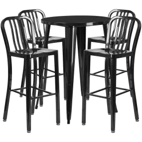 Commercial Grade 30" Round Metal Indoor-Outdoor Bar Table Set with 4 Vertical Slat Back Stools