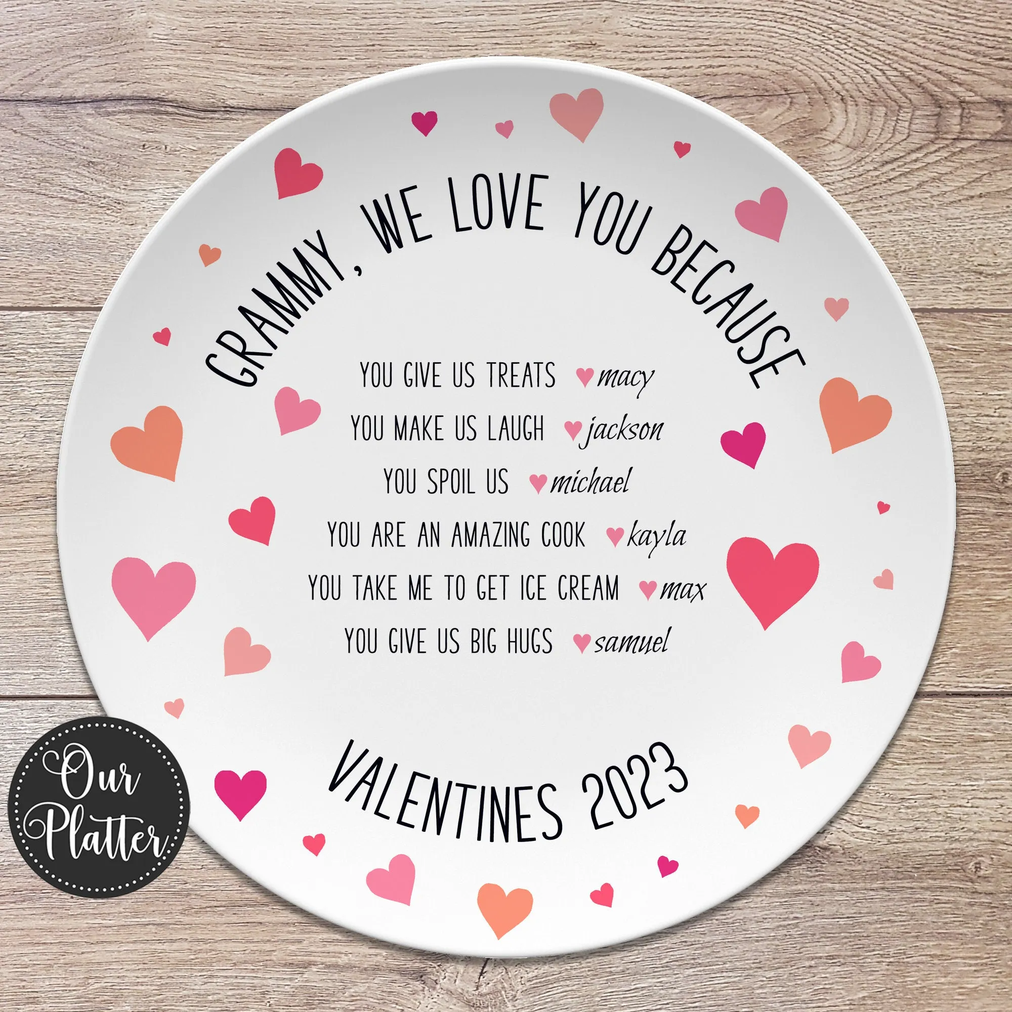 Custom "We Love You Because" Personalized Plates