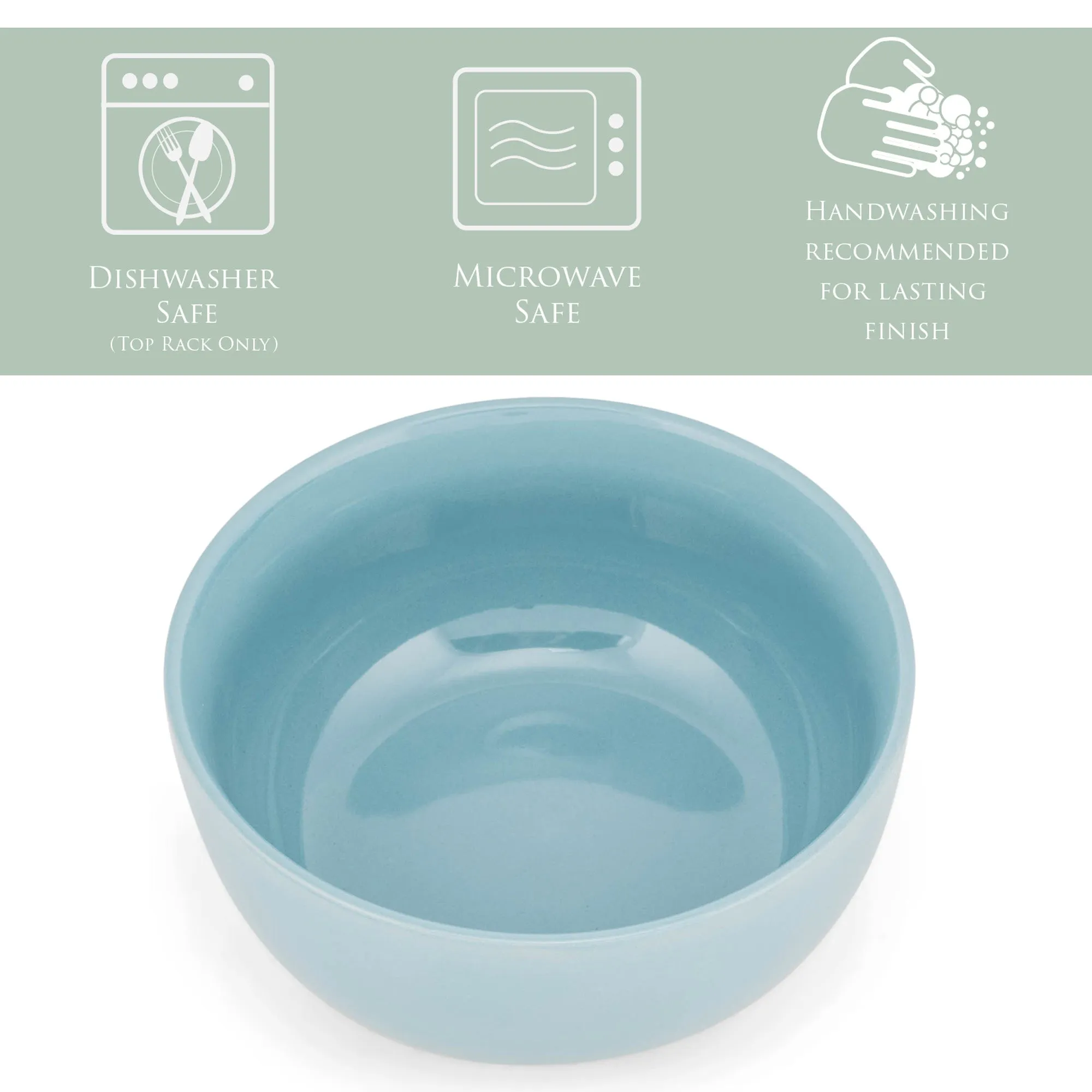 Elanze Designs Bistro Glossy Ceramic 6.5 inch Soup Bowls Set of 4, Ice Blue