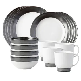 Emerson 16pc Place Setting - White/Pewter