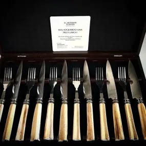 Exclusive Reha Bone Cutlery Set with Alpaca Button and Stopper - Handcrafted Argentine Artistry