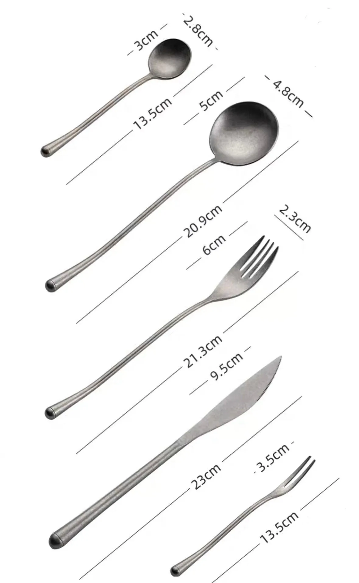 Gohobi A Set of 5 Pieces Stonewashed Stainless Steel Cutlery