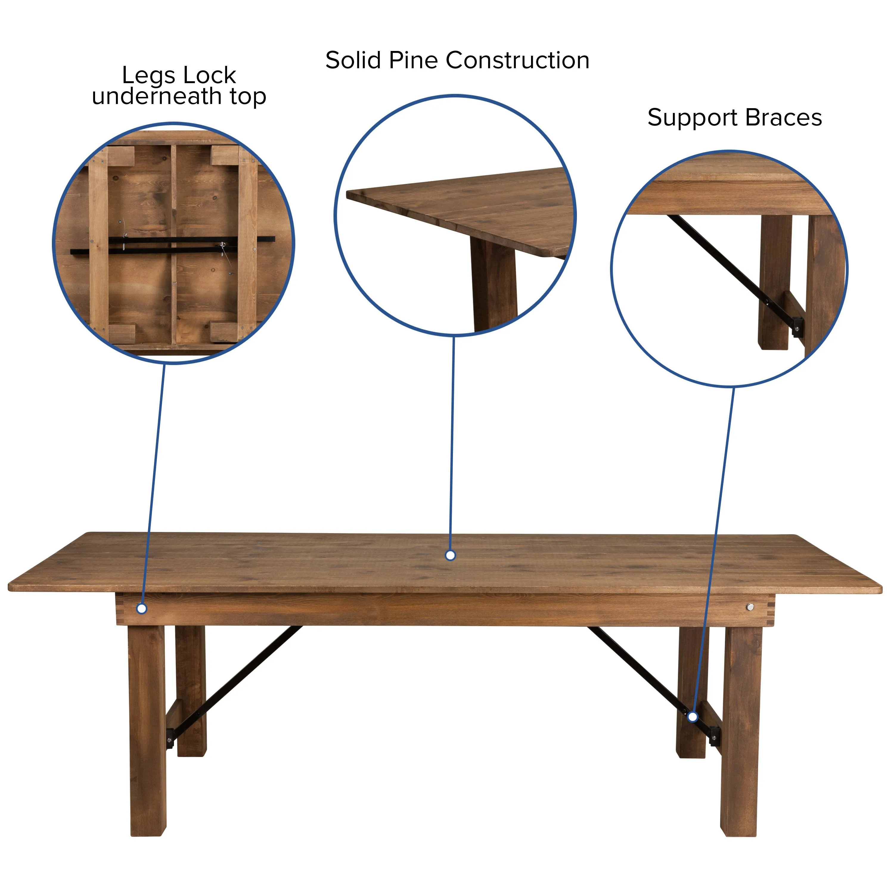 HERCULES Series 8' x 40'' Folding Farm Table Set with 8 Cross Back Chairs and Cushions