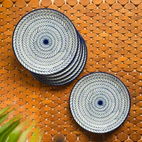 'Indigo Chevron' Handpainted Ceramic Dinner Plates (Set of 6, Microwave Safe)