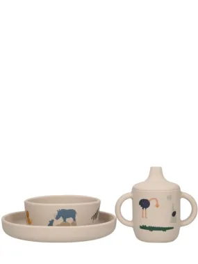 Liewood   Animal print silicone tableware set 