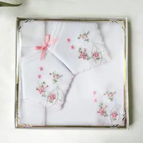 Pink Embroidered Ladies Cotton Handkerchief Set