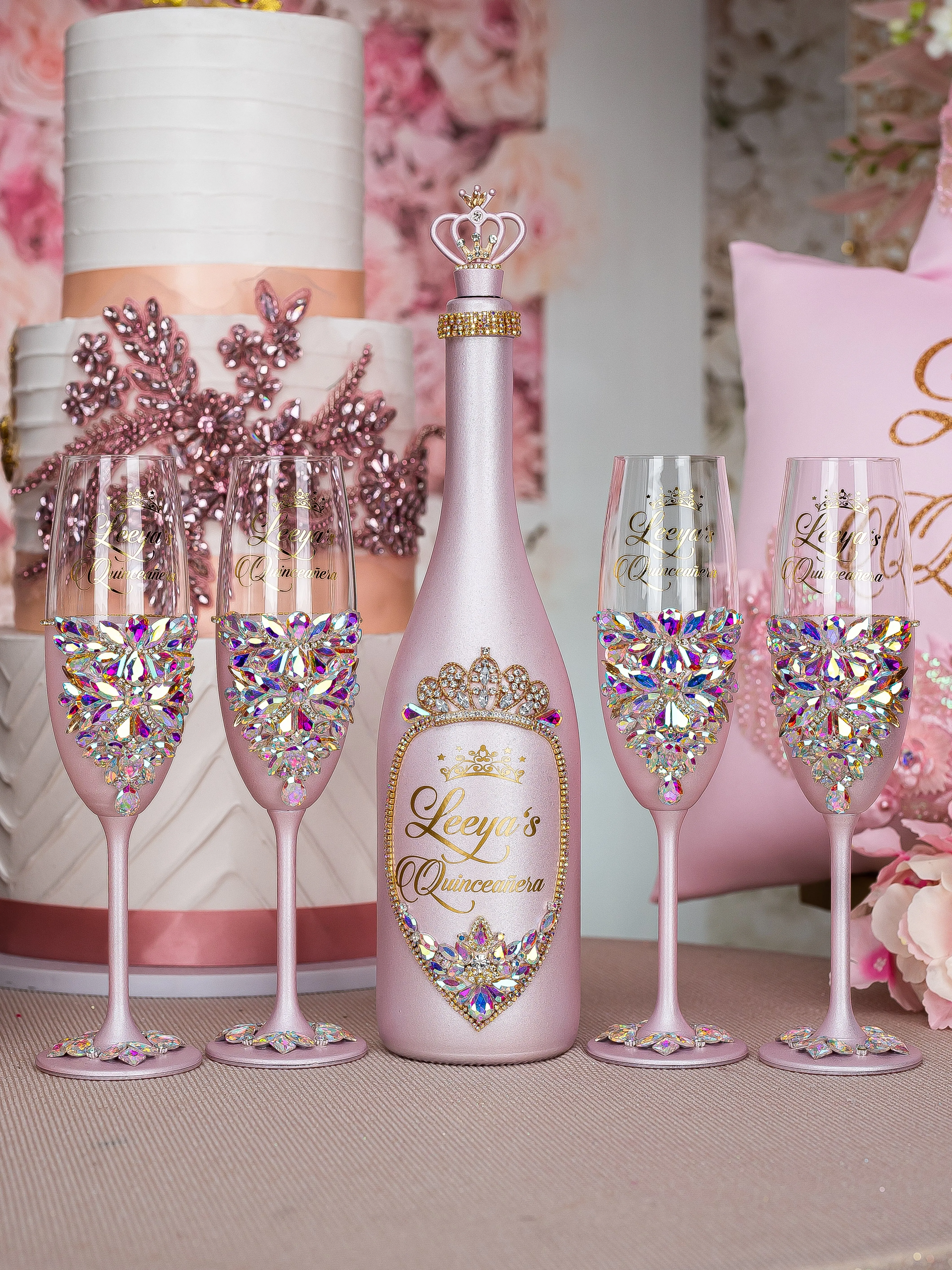 Pink Iridescent quinceanera toasting package