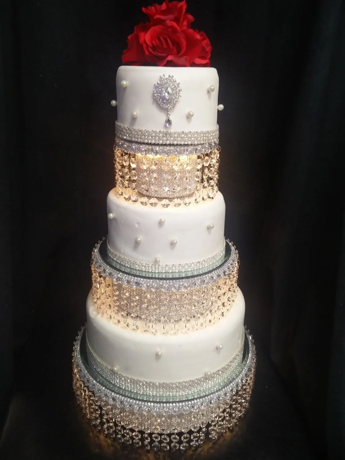 Real crystal tiered stacked crystal cake stands and separators with led by Crystal wedding uk