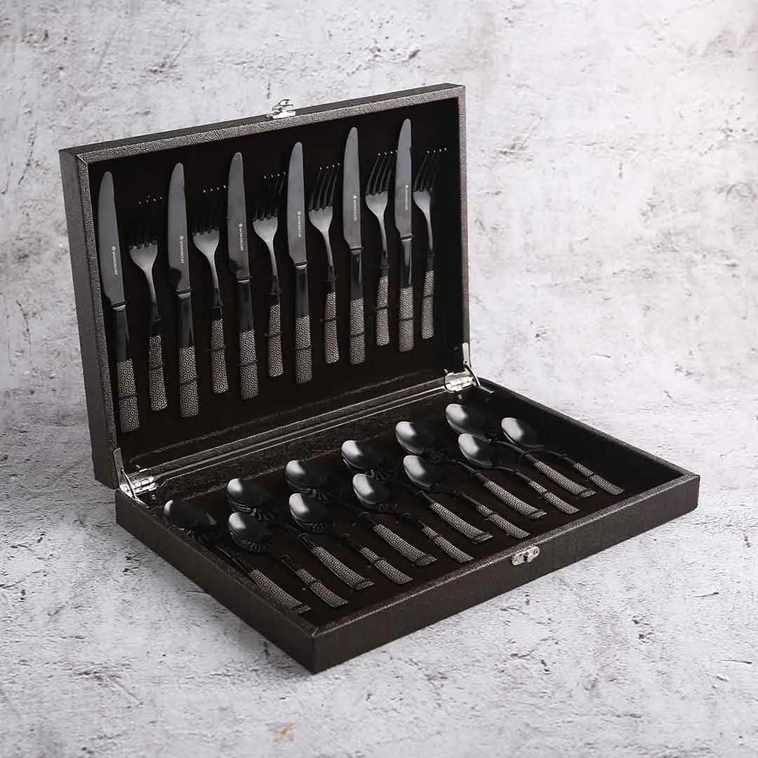 Roma Cutlery Gift Set - Black - Set of 24pcs