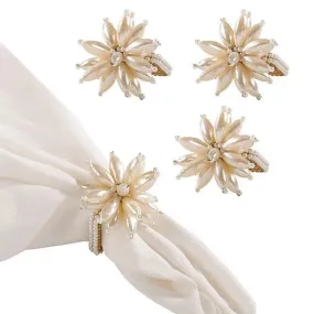 Saro Pearl Flower Napkin Rings in Ivory (Set of 4)