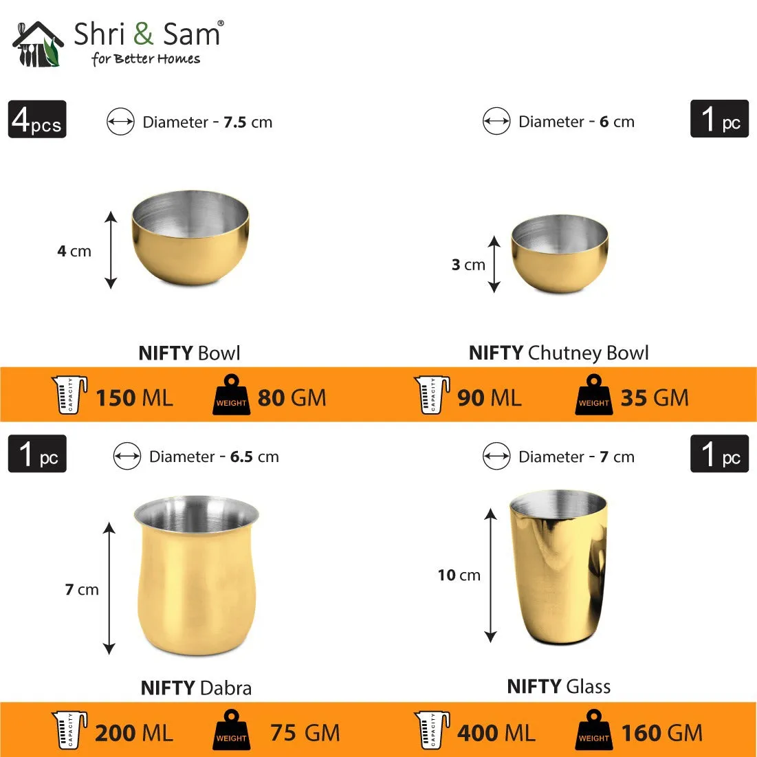 Stainless Steel Small Thali Set with Gold PVD Coating Nifty