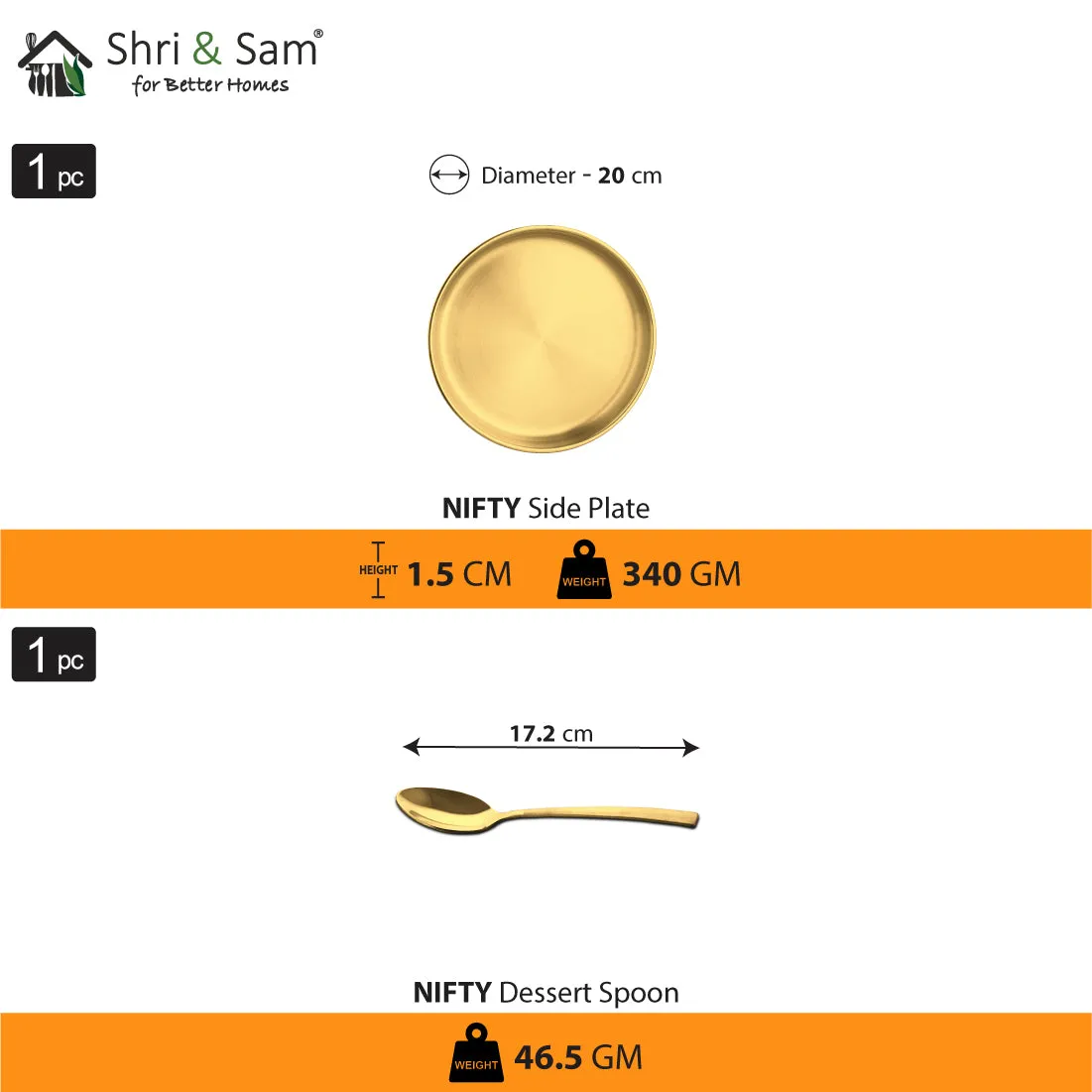 Stainless Steel Small Thali Set with Gold PVD Coating Nifty