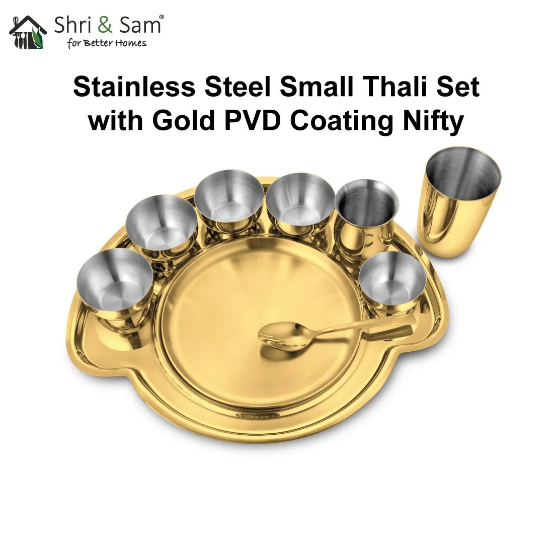 Stainless Steel Small Thali Set with Gold PVD Coating Nifty