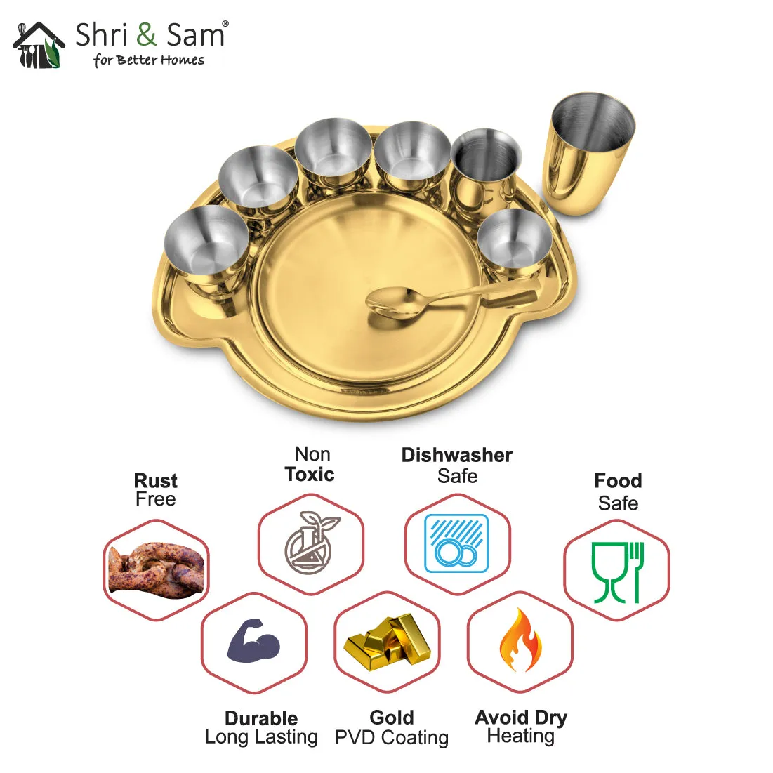 Stainless Steel Small Thali Set with Gold PVD Coating Nifty