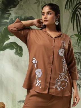 Stella Plus Size Cotton Brown Women Co-Ord Set