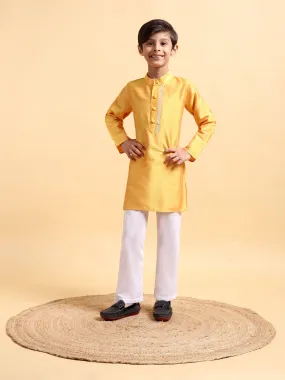 Yellow Embriodery Cotton Silk Kurta & Pajama Set